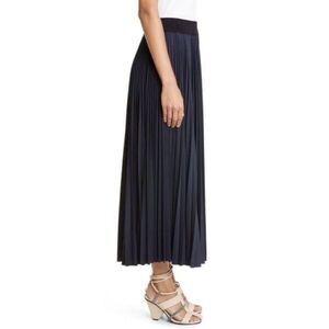 Halogen Small Midi Skirt Blue Pleated Black Elastic Waist Chic flowy Classic
